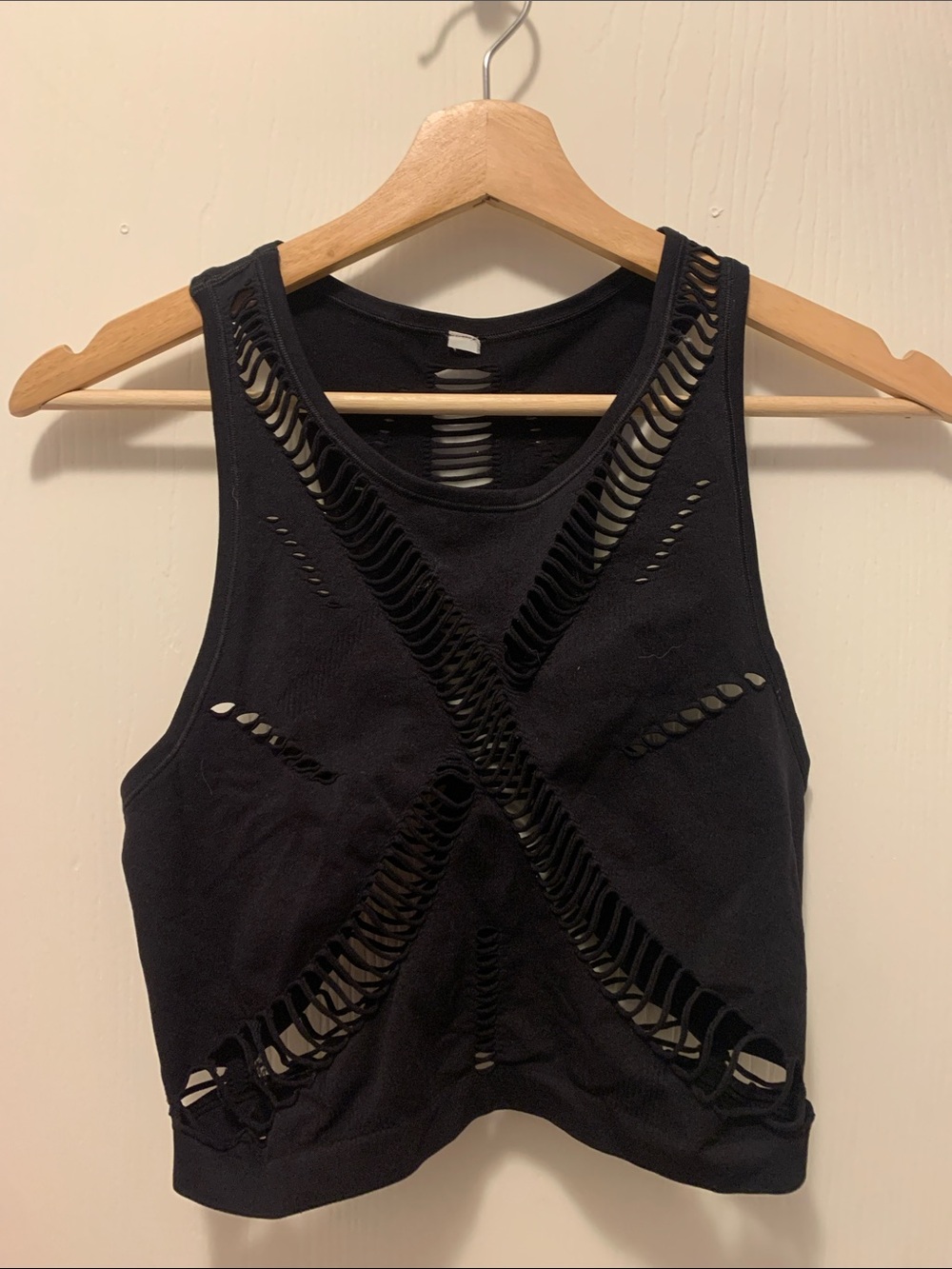 ALO Yoga Black Distressed Cutout Crop Tank
